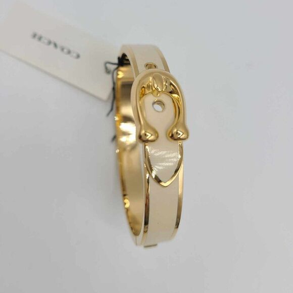 Coach Buckle Gold White Enamel Hinge Bangle Bracelet NWT!  NEW! - Picture 8 of 10